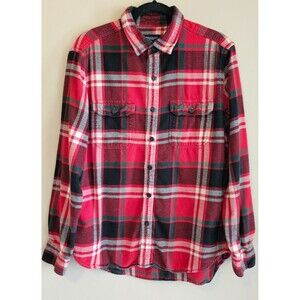 American Eagle Outfitters Men's Large Red/Green Plaid Flannel Shirt Athletic Fit